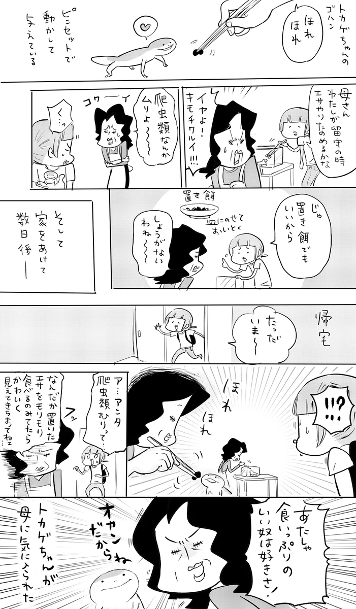 爬虫類が苦手な母親に？トカゲのエサやりを任せた結果www