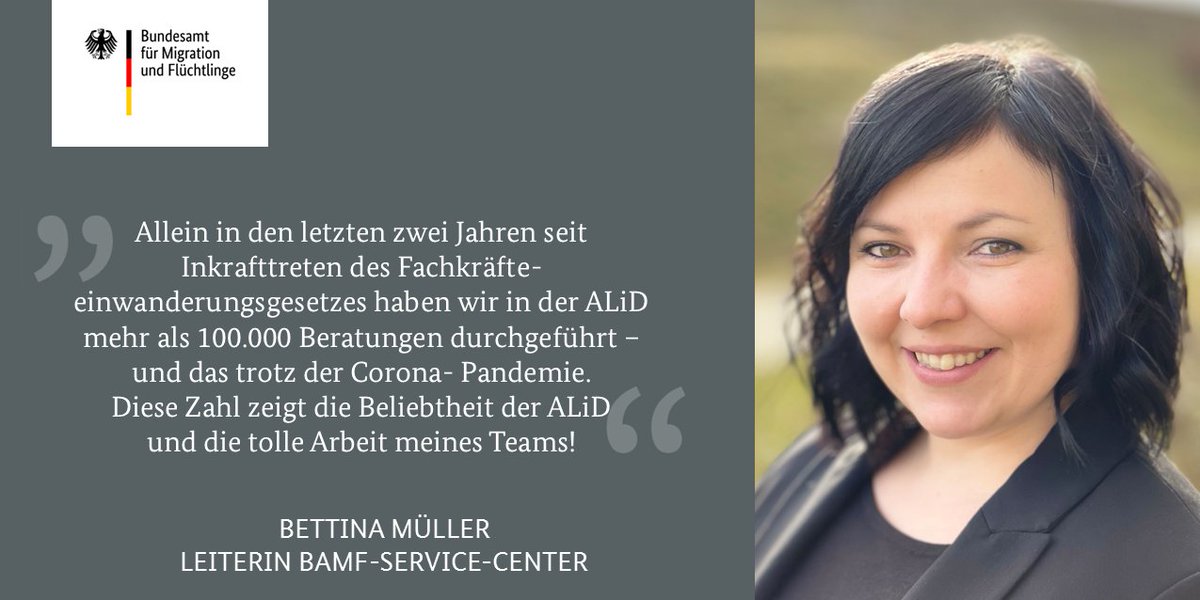 BAMF_Dialog's tweet photo. Mit der Hotline „Arbeiten & Leben in Deutschland“ (#ALiD) beraten das BAMF & die @Bundesagentur einwanderungsinteressierte Arbeitnehmer*innen. Seit dem Eintreten des Fachkräfteeinwanderungsgesetzes vor zwei Jahren, wurde das Angebot stark nachgefragt. ▶️ https://t.co/Rg9uDLr65M https://t.co/Ft67d1s3GW