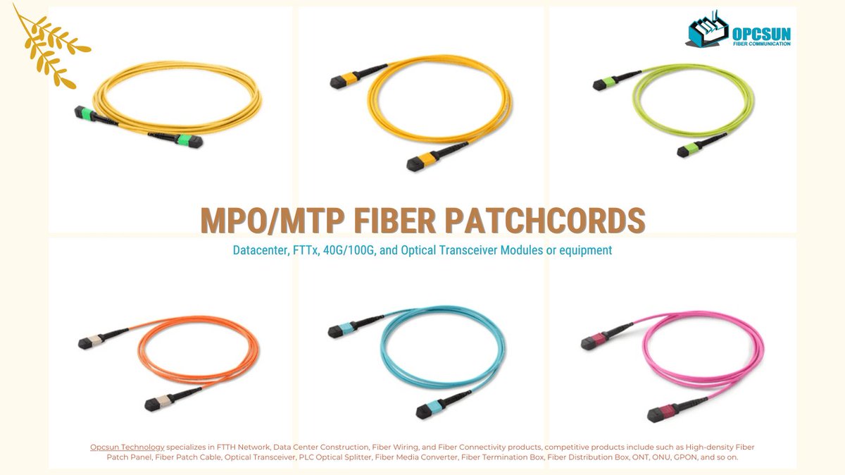 OpcsunTech's tweet image. MPO/MTP Fiber Patchcords is widely used in applications that require a high-density integrated optical fiber line, such as Datacenter, FTTx, 40G/100G, and Optical Transceiver Modules.
opcsun.myshopify.com/products/mpo-m…
