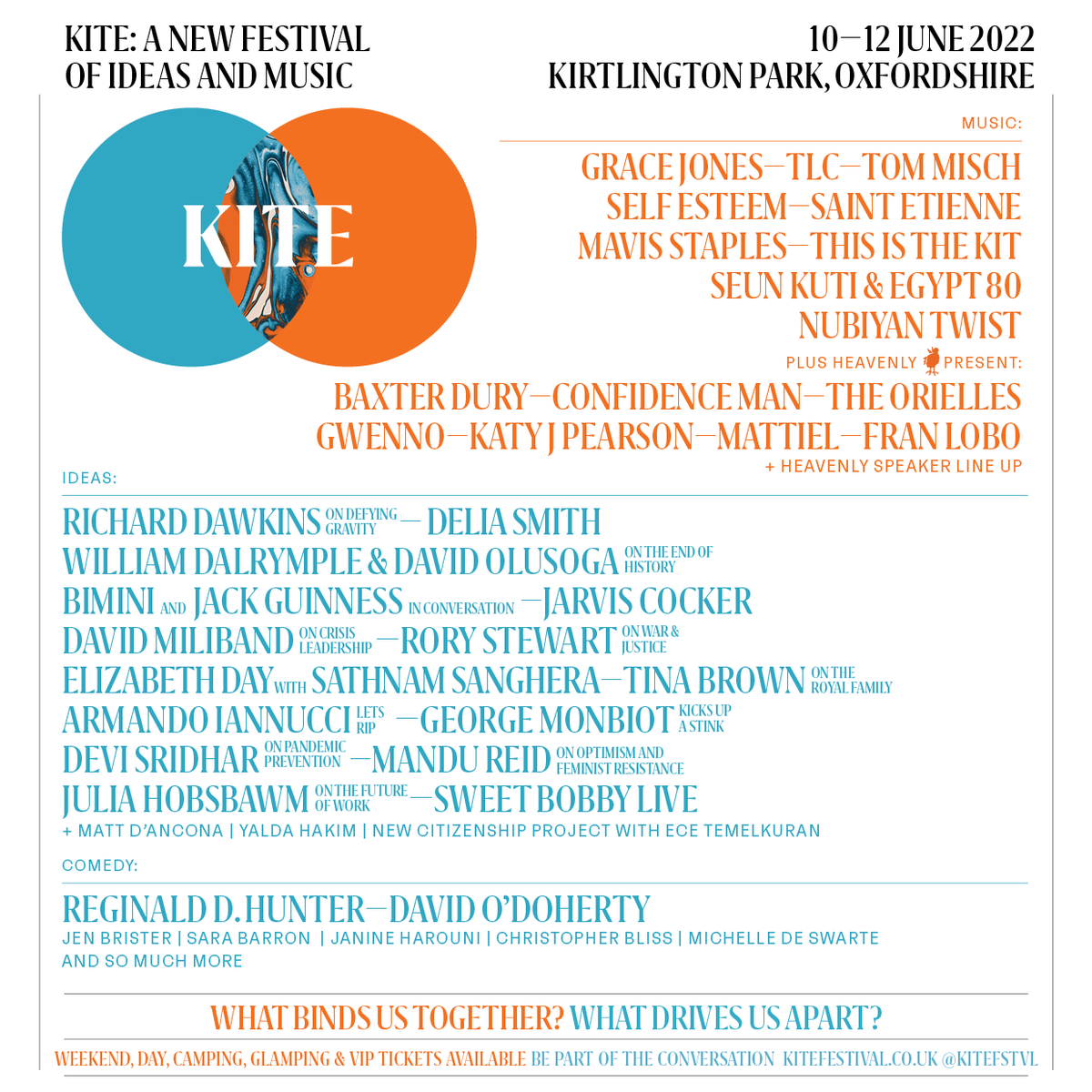 Announcing new music acts & a whole host of new speakers to the KITE line up, including @biminibabes, @SELFESTEEM___ , and @RichardDawkins. They join the already announced @gracejones, @DMiliband, @OfficialTLC, @TinaBrownLM & so many more. kitefestival.co.uk