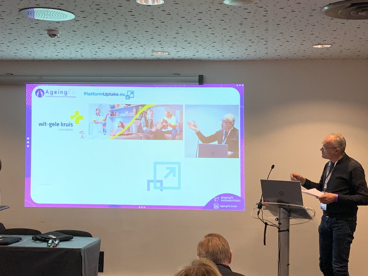 Bart Degryse, Innovation Manager at @WGKWVL @WGKVlaanderen  presents the perspectives from a care organization and their #socialalarm #personalalarm services/platform at PlatformUptake.eu session on “Importance of open platforms in technology for ageing & care” @AgeingFit