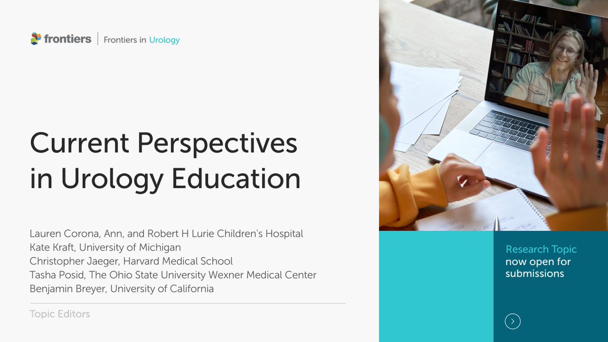 Frontiers in Urology (@fronturology) on Twitter photo "Current Perspectives in #Urology Education", a Research Topic led by Drs. <a href="/lecorona/">Lauren Corona</a>, <a href="/khkraft/">Kate Kraft</a>, <a href="/ben_breyer/">Benjamin Breyer</a>, <a href="/TashaPosidPhD/">Tasha Posid, PhD</a>, and <a href="/Jaeger_Chris/">Chris Jaeger</a>, is closing to submissions. 👩🏫
Manuscript Deadline:
📅 June 2, 2022
Submit below ⬇️
fro.ntiers.in/uroedu "Current Perspectives in #Urology Education", a Research Topic led by Drs. <a href="/lecorona/">Lauren Corona</a>, <a href="/khkraft/">Kate Kraft</a>, <a href="/ben_breyer/">Benjamin Breyer</a>, <a href="/TashaPosidPhD/">Tasha Posid, PhD</a>, and <a href="/Jaeger_Chris/">Chris Jaeger</a>, is closing to submissions. 👩🏫
Manuscript Deadline:
📅 June 2, 2022
Submit below ⬇️
fro.ntiers.in/uroedu