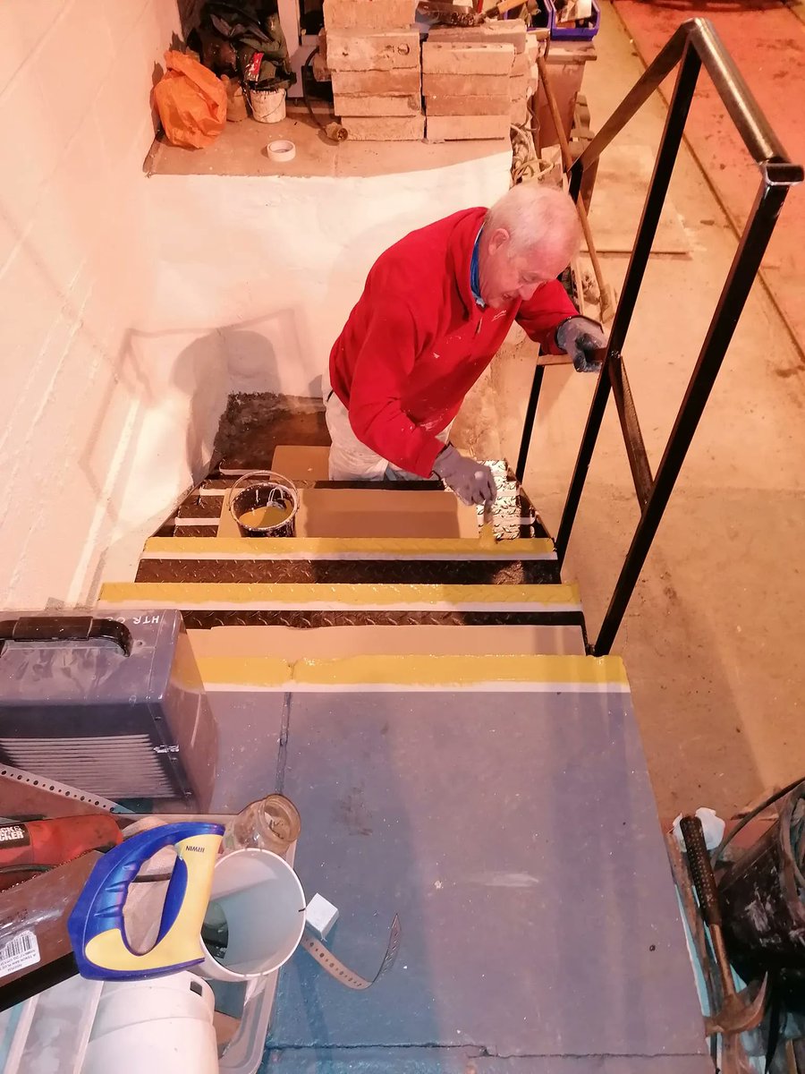 Painting continues in Middleton Road Depot at the moment with recent work seeing many areas painted including these new steps.

But where do they go I hear you ask? Well they go to our new volunteers sign in area which we hope to also use as a workshop viewing area on event days.