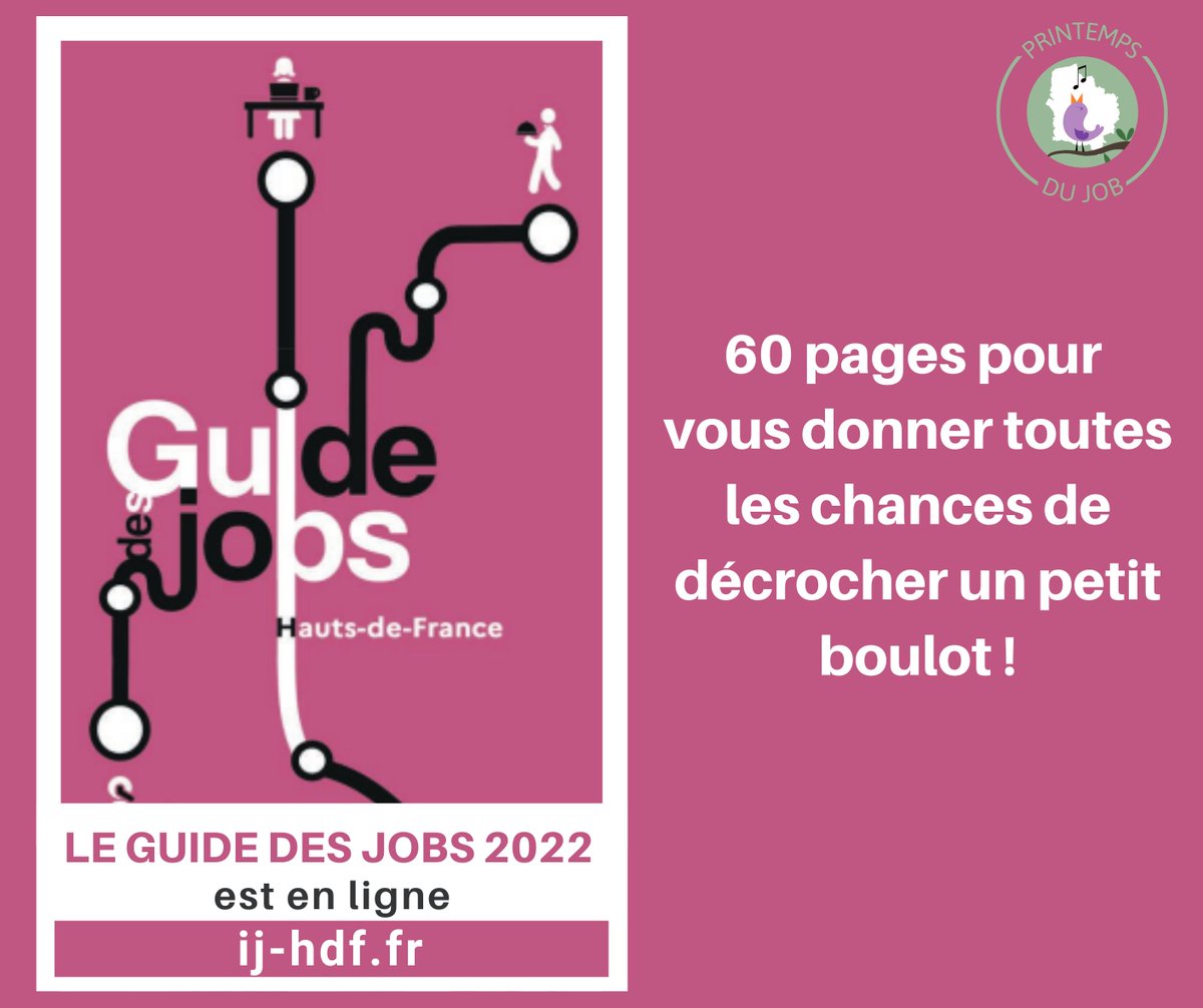 [#Printempsdujob]
L'édition 2022 du Guide des jobs en <a href="/hautsdefrance/">Région Hauts-de-France</a>  est en ligne !

▶️ A la recherche d'un job étudiant ou saisonnier ?
✅ Consultez notre guide pour trouver des infos pratiques, conseils utiles et des pistes de recherche 

➕d'infos▶️ij-hdf.fr/actualite/416/…