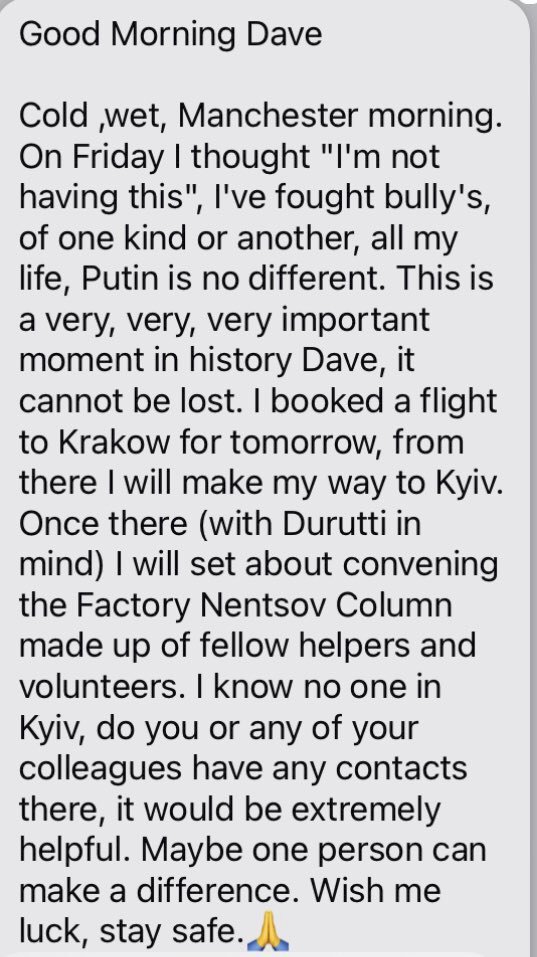 Mr_Dave_Haslam's tweet photo. Message received this morning from Alan Erasmus co-founder of Factory Records. This is genuine and heartfelt. Alan has a history of humanitarian action. Can anyone help put him in touch with contacts in Kyiv? https://t.co/2se6SylbKA