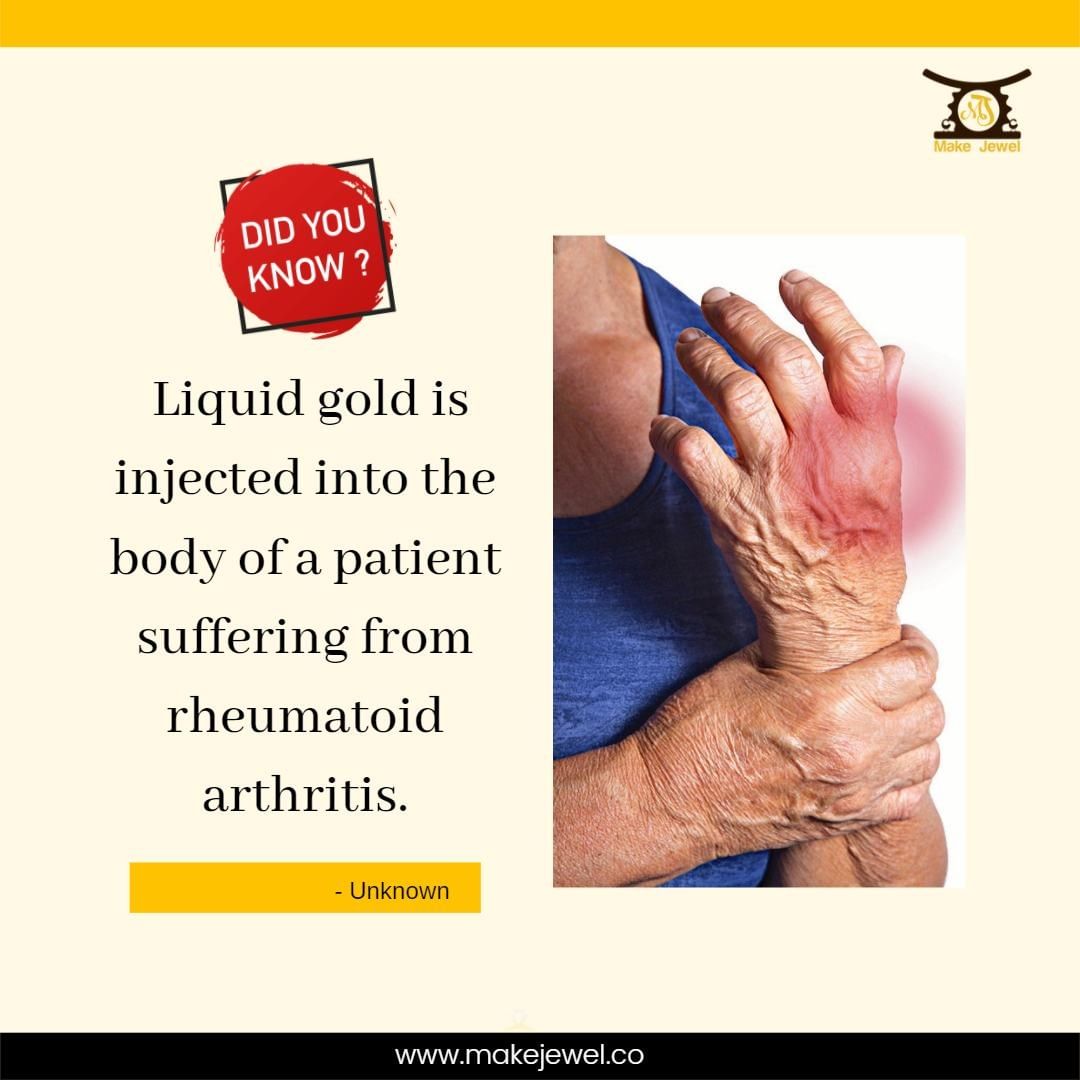 MakeJewel's tweet photo. Did you know gold is not just for jewelry making?
Gold is one of the oldest and most effective drugs in the treatment of rheumatoid arthritis. Gold alters antigen-processing and reduces cytokine expression of macrophages. This helps alleviate joint pains and swelling. 

#medicine https://t.co/avGaCpVkSa