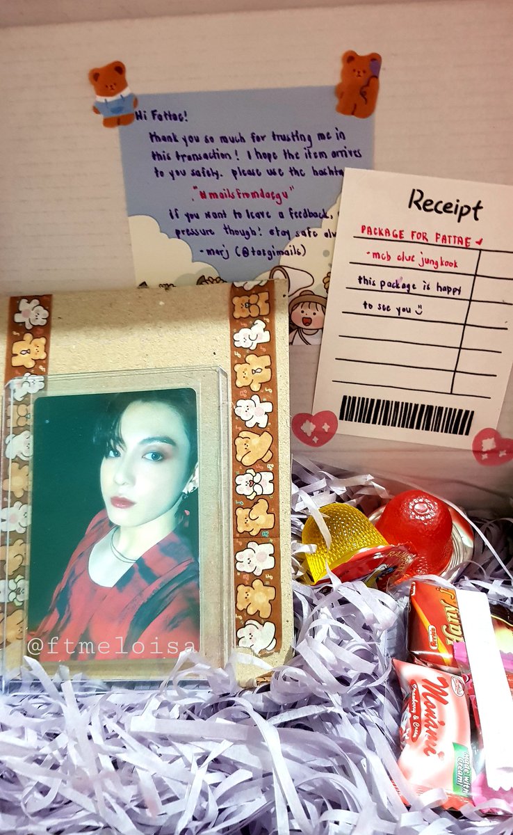 fatimwah_'s tweet photo. Thank you so much @taegimails for bringing my prio pc home!🥺 jeykey came gome safe and sound thanks to the vv secured packaging~ loved the freebies tooo hihi 'til our next transact!♡ #mailsfromdaegu https://t.co/QZiEQNlCrS