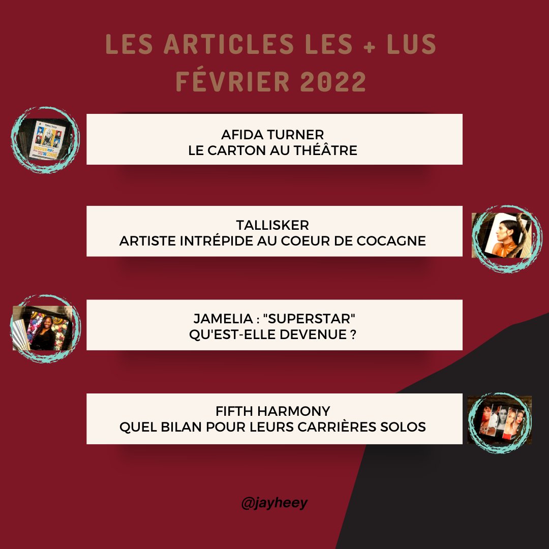 Plus de 10.000 clics en février sur le blog. 

Les articles les + lus avec en tête <a href="/AfidaTurner/">Afida Turner ⚡️</a> <a href="/TALLISKERMUSIC/">TALLISKER</a> mais aussi #FifthHarmony &amp; #Jamelia 🔥🔥

➡️ the-melting-pop.blogspot.com