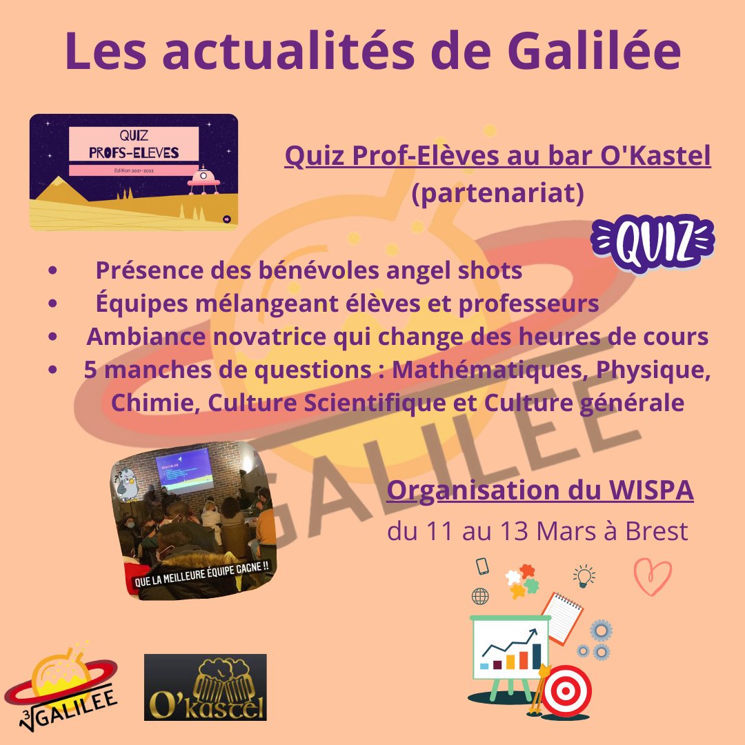 Aujourd'hui, nous retrouvons l'<a href="/aesr_rouen/">AESR Rouen</a>, le <a href="/bdesciences42/">BDE Sciences 42</a> et Galilée pour visualiser une partie leurs projets réalisés durant le mois de février 🤗✨

On se retrouve au WISPA, ainsi que le mois prochain pour les actualités de mars😉