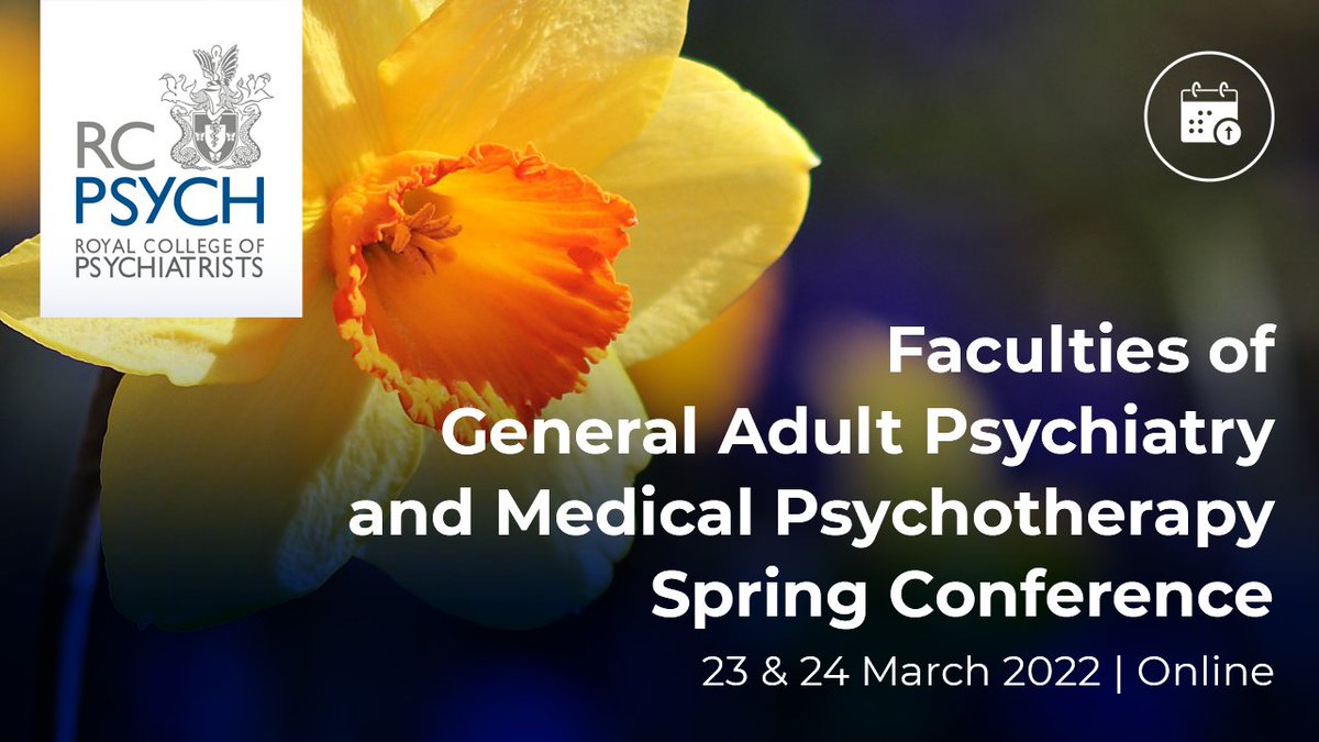 rcpsych's tweet photo. There is only 1 week to go until the @rcpsych Faculties of General Adult Psychiatry and Medical Psychotherapy Conference 2022, which is taking place on 23 &amp; 24 March. Register now: https://t.co/K7ACTvOcNr  

@rcpsychGAP @asifmbachlani #gapmedpsych22 https://t.co/bjyuXTj4S0