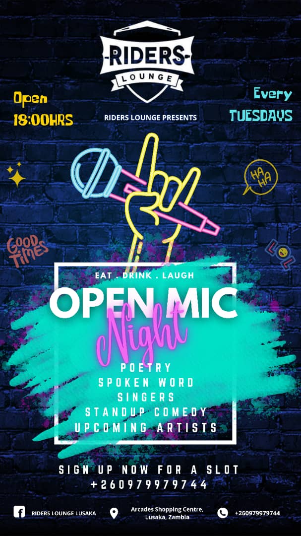 RidersLoungeLsk's tweet photo. Join us tonight for open mic night!!

Come and #Eat #Drink #laugh and have #fun with us at Riders Lounge Lusaka  
#goodfood #goodmusic #goodvibes https://t.co/K7tY1M8u9u