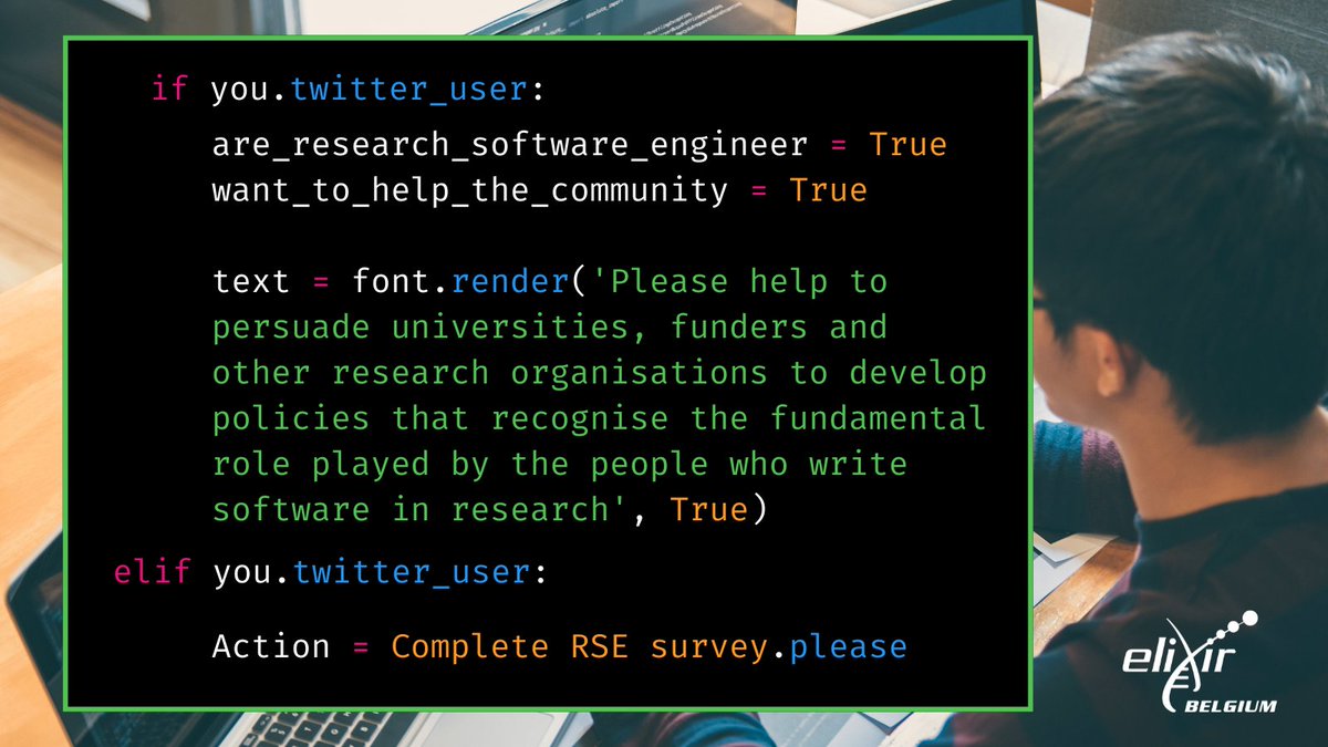 Are you a research software engineer?💻

Please consider filling in the RSE survey 2021 to help persuade universities and funders of the value of the RSE community!

Fill in the survey📝>> bit.ly/3tmGv8m

#DataScience #RSE #SoftwareEngineer