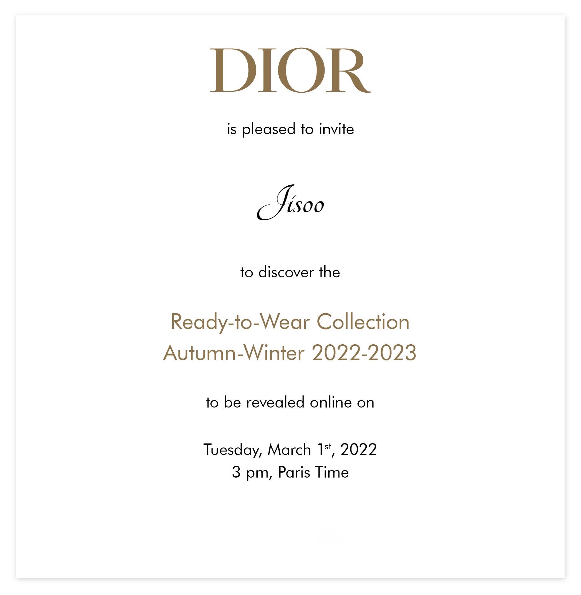 Dior Spring Summer 2020 Show Invitation Leonie Hanne atelieryuwa.ciao.jp