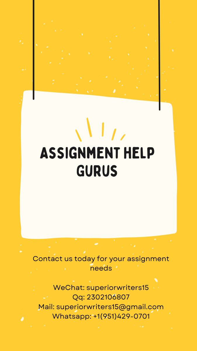 Assignm23462938's tweet image. Contact us for your assignment needs
#essaywriting #research #collegelife #Assignmenthelp #AcademicTwitter #Students #onlinecourse #onlinecourses #learning #education #school