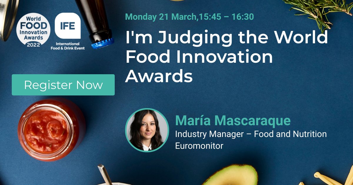 MascaraqueMaria's tweet photo. I am judging the World Food Innovation Awards at #IFE22! Come along on Monday 21 March when the winners will be announced on the Future Food Stage at 15:45. Don’t miss out – register now.

#food #innovation #future #foodindustry #foodinnovation https://t.co/IMxErpfxp2