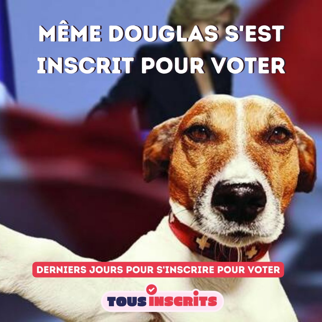 C'est le moment de passer à l'action, tout pour t'aider facilement à t'inscrire sur tousinscrits.fr

J- 2 avant la clôture des inscriptions sur les listes électorales.
#abstentioninvolontaire #MaVoixCompte
