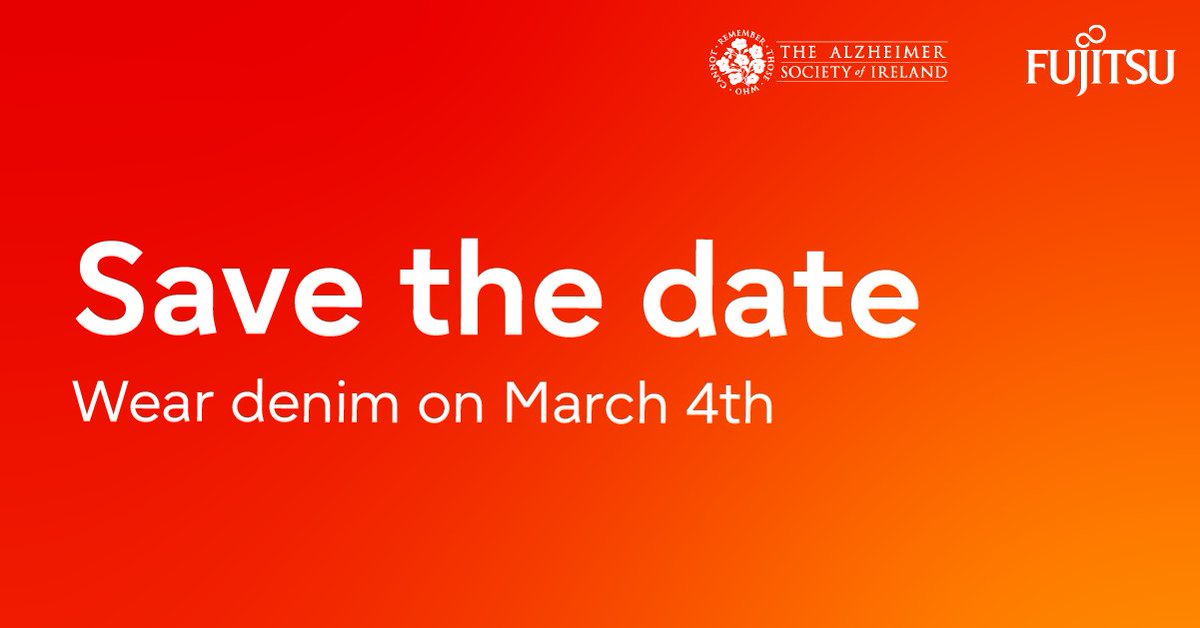 #DenimDay4Dementia is taking place on March 4th - so time is running out to join in and support this incredible initiative! I'm delighted that <a href="/fujitsu_ie/">Fujitsu Ireland</a> is sponsoring the <a href="/alzheimersocirl/">The Alzheimer Society of Ireland</a> campaign this year. Register here for your Denim Day pack: alzheimer.ie/get-involved/f…