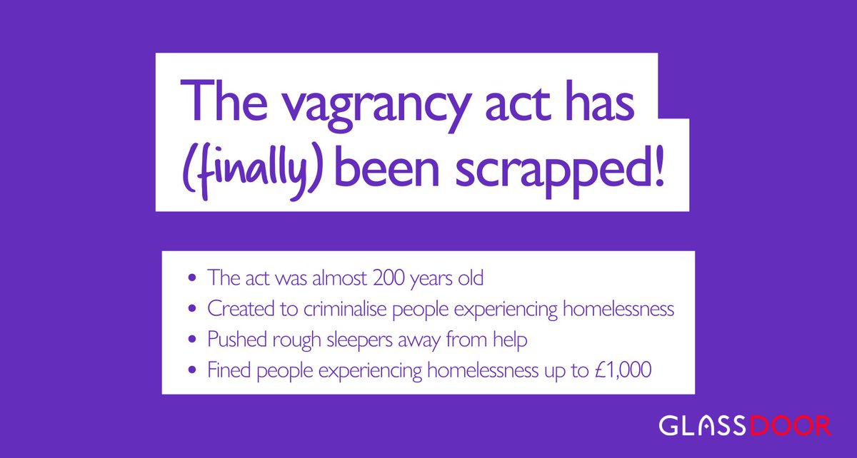 Glass Door Homeless Charity (@glassdoorlondon) on Twitter photo Some good news: MPs have voted to repeal the 200-year-old Vagrancy Act. Homelessness is officially not a crime anymore. 💜 #ScrapTheAct Some good news: MPs have voted to repeal the 200-year-old Vagrancy Act. Homelessness is officially not a crime anymore. 💜 #ScrapTheAct