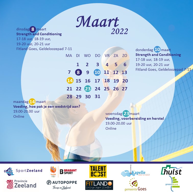 𝐌𝐚𝐚𝐫𝐭 𝟐𝟎𝟐𝟐
In maart worden er weer 4 sessies voor de talentvolle sporters in Zeeland georganiseerd. Bij welke sessie(s) sluit jij aan?✅

Meld je hier aan 👉bit.ly/2ZoWmZa