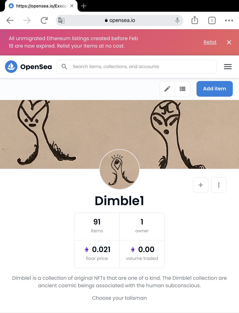 Dimble1 is a collection of original NFTs that are one of a kind. The Dimble1 collection are ancient cosmic beings associated with the human subconscious.
Choose your talisman
#NFT #NFTs #OpenSeaNFT #drop #art