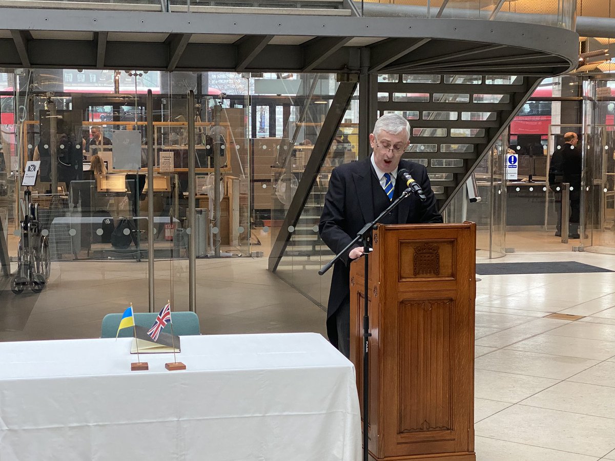 A moving ceremony in Parliament as the Speaker and Lord Speaker and MPs sign a book of solidarity to be sent to the Chairman of the Parliament of #Ukraine.