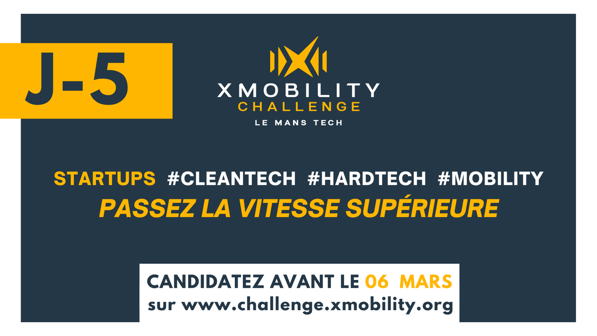 XMobility2's tweet photo. [APPEL À CANDIDATURE 📣] URGENT // J-5 - XMOBILITY Challenge ! 🚨 

Immergez-vous dans ce circuit de l'entrepreneuriat #hartech #startup #lemans #mobility #STARTUPS !

🚨 CANDIDATEZ ici avant le 6 mars : https://t.co/7U2tJf2wsu https://t.co/2eZXULoPjp