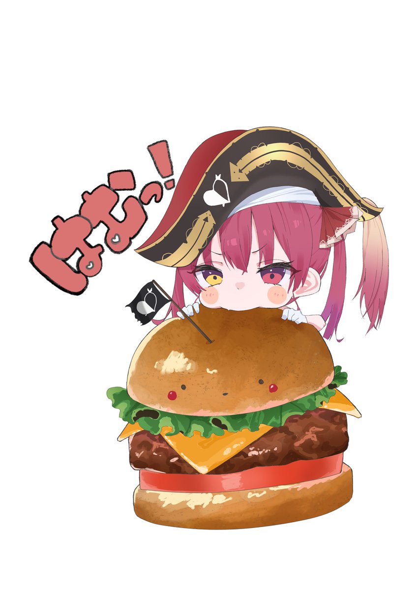 houshou marine 1girl flag solo food hat red hair red eyes  illustration images