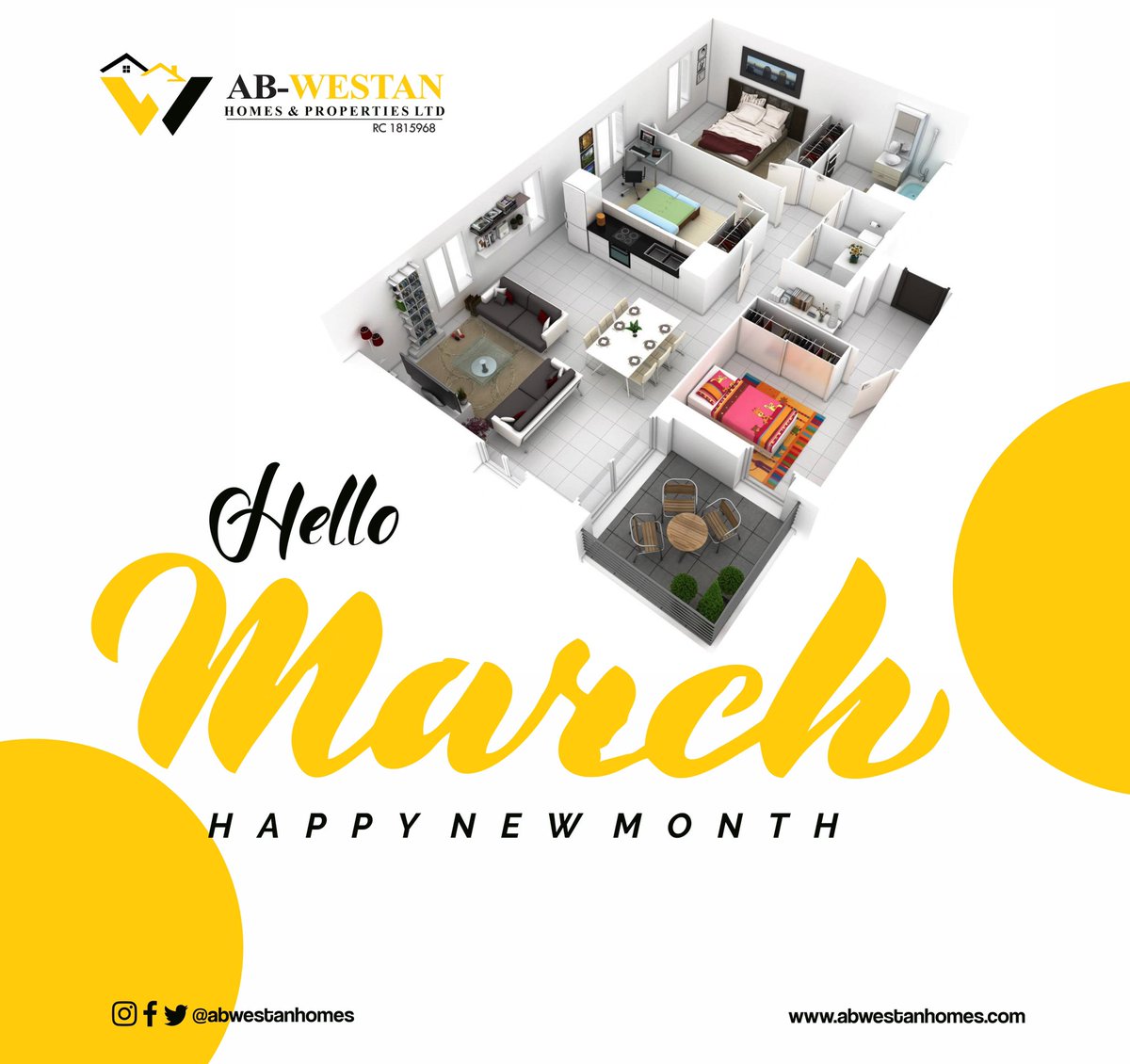 ABWestanHomes's tweet image. Happy New Month great People. This month will be extraordinarily amazing👌

#ABWestanHomes #RealEstateCompany #TheYellowBrand #HomeForAll
