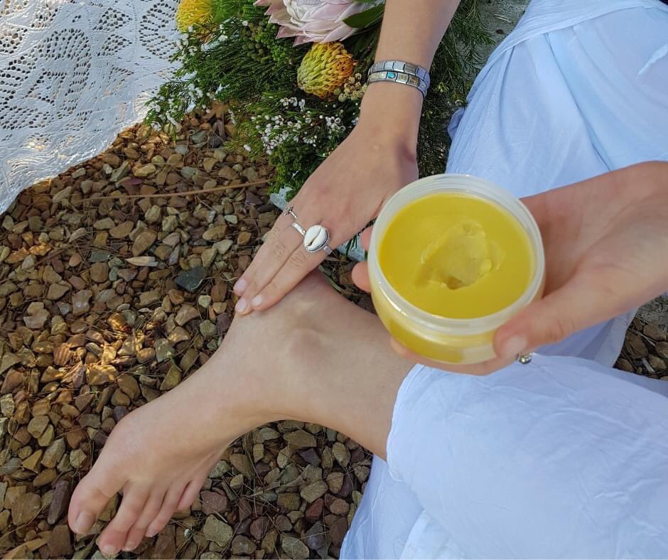 The solution for dry cracked heels is our heel balm, which contains beeswax, propolis, shea butter, sweet almond oil, and tea tree oil. It is a healing cocktail of all natural ingredients.

#heelbalm #crackedheels #beeswax #propolis