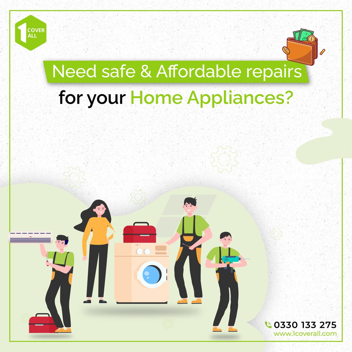 1CoverAll's tweet photo. Do your home appliances need repair?🔧📺🧰 Don't worry! We are here to help you. We service appliances of all brands at an affordable price. 

To book your repairs, call us at 0330 133 2751 or visit the link mentioned in bio.

#HomeApplianceRepair  #HomeapplianceRepairCompany https://t.co/R5m4UEUM9s