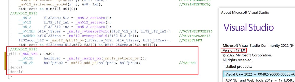 InstLatX64's tweet image. #VisualStudio2022 17.1.0 already supports #Intel #AlderLake&apos;s /#GoldenCove #AVX512_FP16