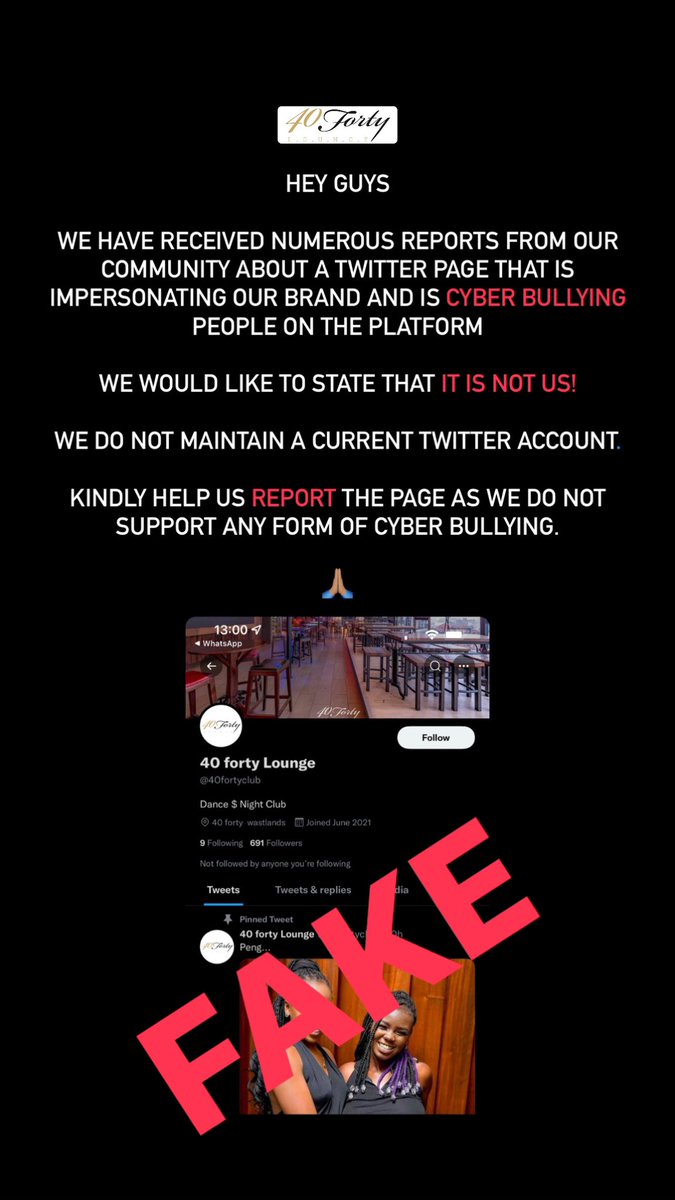 SonyEnt's tweet image. Hey fam, I rarely tweet but I’m here appealing for your help to take down this page impersonating 40forty. Kindly help me report &amp;gt;&amp;gt;&amp;gt; @40fortyclub /  🙏🏽🙏🏽🙏🏽🙏🏽🙏🏽