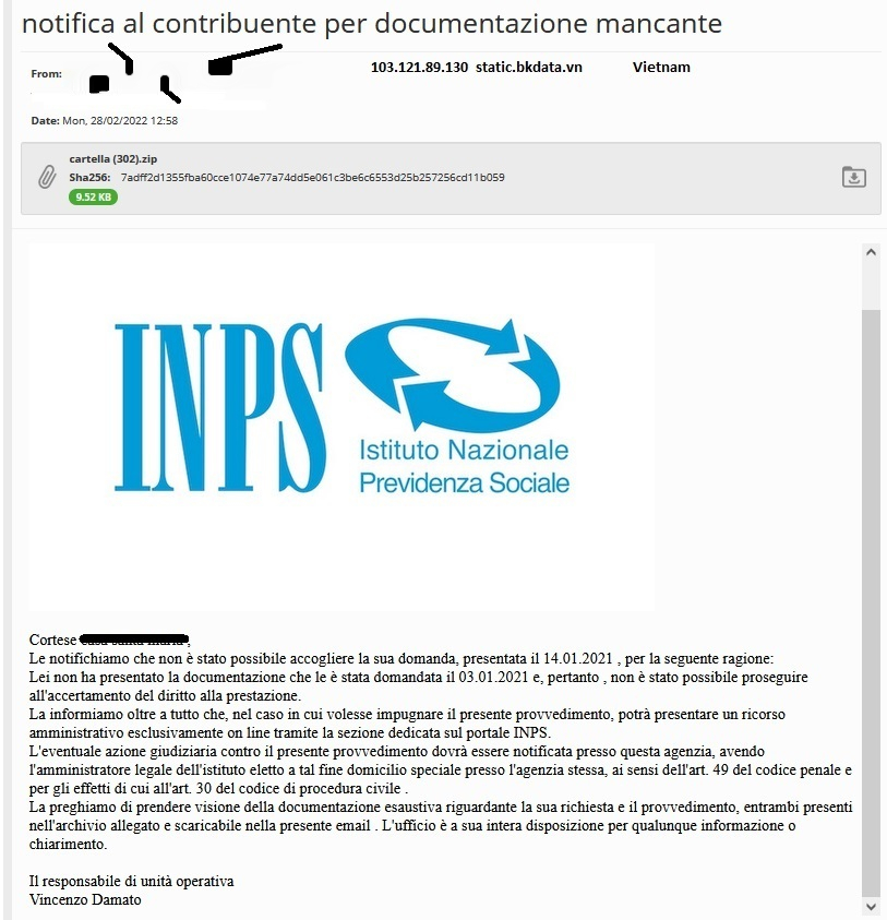 wcs_cloud's tweet photo. #Ursnif/#Gozi> #INPS come esca in doppia campagna per veicolare il #bankingtrojan: messaggi simili, allegato #zip per entrambi; cambia il vettore d'infezione. L'analisi di @JAMESWT_MHT nell'articolo di @FBussoletti 👉🏽https://t.co/IL9NOuB45m #powershell #bitsadmin #cybersecurity https://t.co/goiz5HK9wv