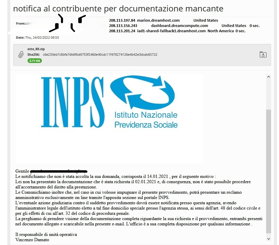 wcs_cloud's tweet photo. #Ursnif/#Gozi> #INPS come esca in doppia campagna per veicolare il #bankingtrojan: messaggi simili, allegato #zip per entrambi; cambia il vettore d'infezione. L'analisi di @JAMESWT_MHT nell'articolo di @FBussoletti 👉🏽https://t.co/IL9NOuB45m #powershell #bitsadmin #cybersecurity https://t.co/goiz5HK9wv