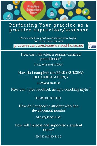 Sarah Harvey (@sarahfi31009055) on Twitter photo Nurses and staff who support student nurses in <a href="/setrust/">South Eastern Trust</a> please join our session this Thur. All sessions will equip staff to support students in practice. <a href="/sonya_mcveigh/">Sonya McVeigh</a> <a href="/JoanneFitzsimo1/">Joanne Fitzsimons</a> <a href="/pamrustweet/">Pamela Russell</a> <a href="/kerry_wade2/">Kerry Wade RN</a> Nurses and staff who support student nurses in <a href="/setrust/">South Eastern Trust</a> please join our session this Thur. All sessions will equip staff to support students in practice. <a href="/sonya_mcveigh/">Sonya McVeigh</a> <a href="/JoanneFitzsimo1/">Joanne Fitzsimons</a> <a href="/pamrustweet/">Pamela Russell</a> <a href="/kerry_wade2/">Kerry Wade RN</a>
