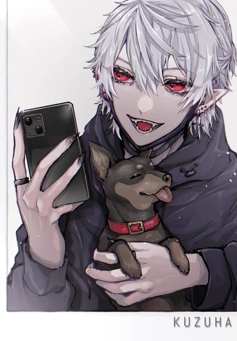 #KuzuArt
ハーフアップ葛葉さんとワンさん🦇 