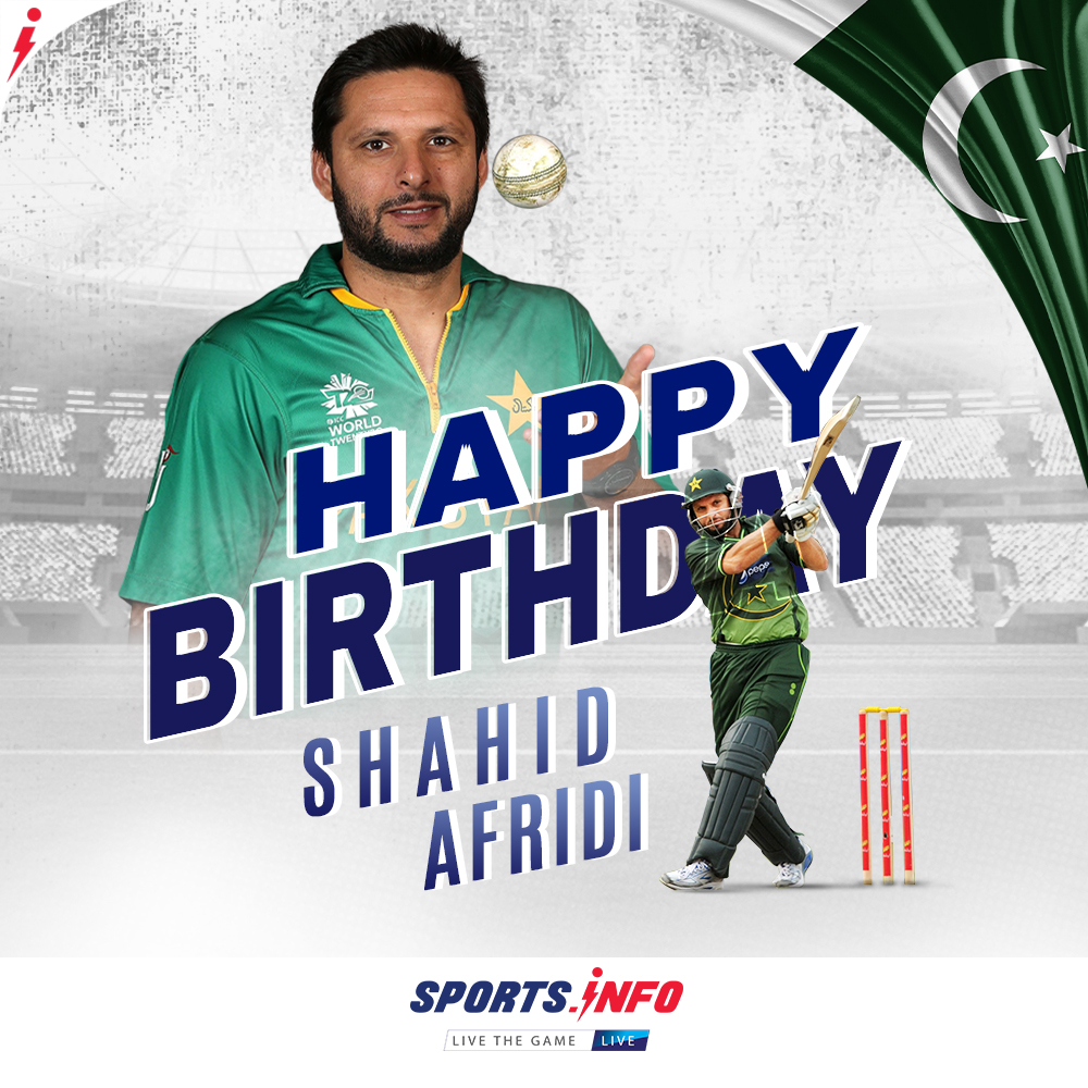 SportsInfoTeam's tweet photo. Wishing former Pakistan star allrounder Shahid Afridi a very happy birthday. #ShahidAfridi #Pakistan #Cricket #Birthday #SportsInfo #Socialmedia https://t.co/jETabMfMw8