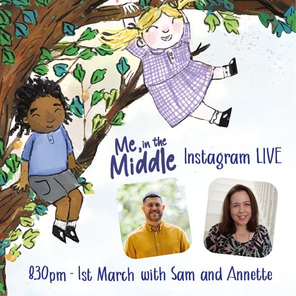 To celebrate #publicationday for Me in the Middle 🌳 we're thrilled to be hosting an #instagramlive with author Annette @3littlebuttonsblog TONIGHT at 8.30pm over on insta. Plenty of time to polish off your #pancakes 😋 Please spread the word &amp; join us tonight if you are able. 💛