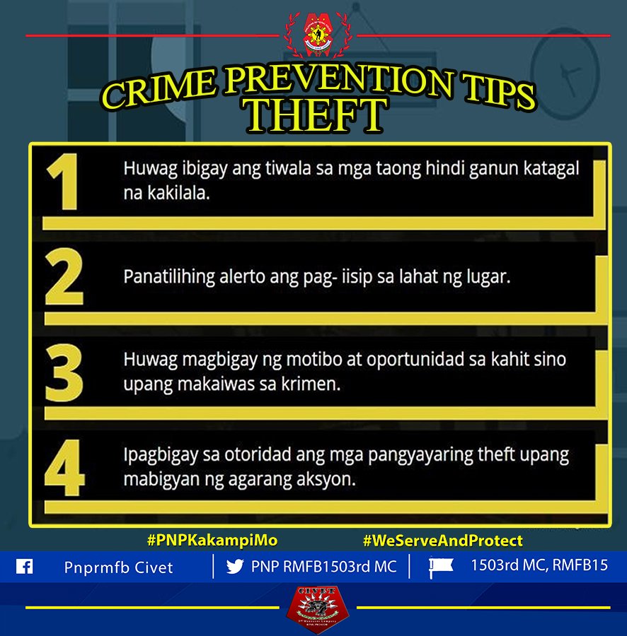Pnprmfb15thirdM's tweet photo. Crime Prevention Tips
#TeamPNP
#PNPKakampiMo
#WeServeAndProtect
#1503rdrmfbcares https://t.co/i9iHQIVETd
