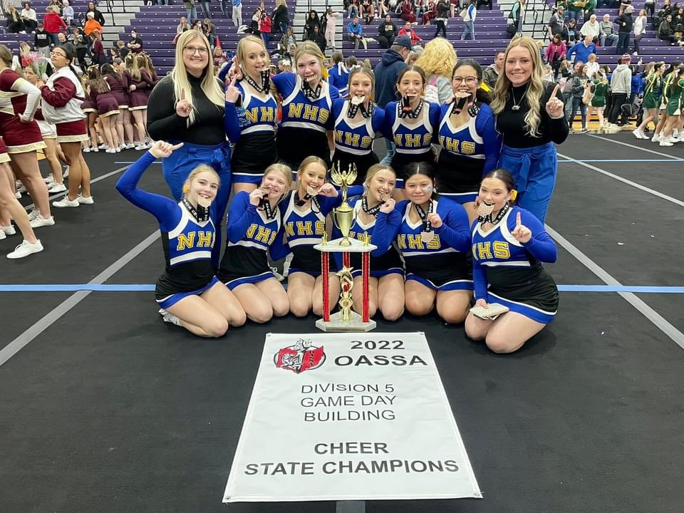 Congrats to the NHS Cheerleaders on bringing home the gold…twice! #2xStatechamps.