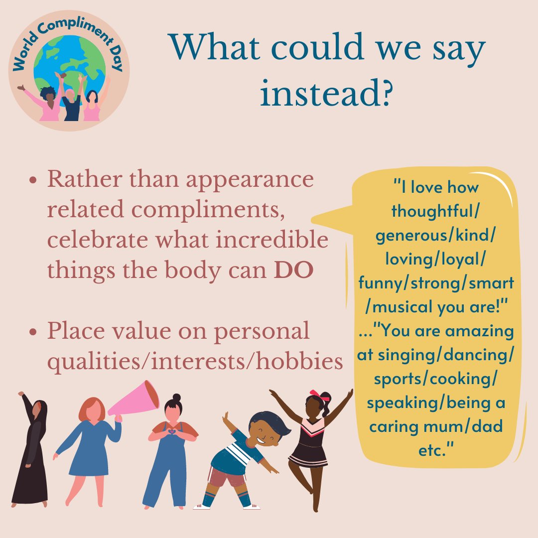 CAR_UWE's tweet photo. For #worldcomplimentday we are sharing some research and tips on how to move away from appearance-related compliments (which might actually be more harmful than we think), to more positive words that can better help us and others around us! #spreadthelove in the comments! https://t.co/nET3Asltny