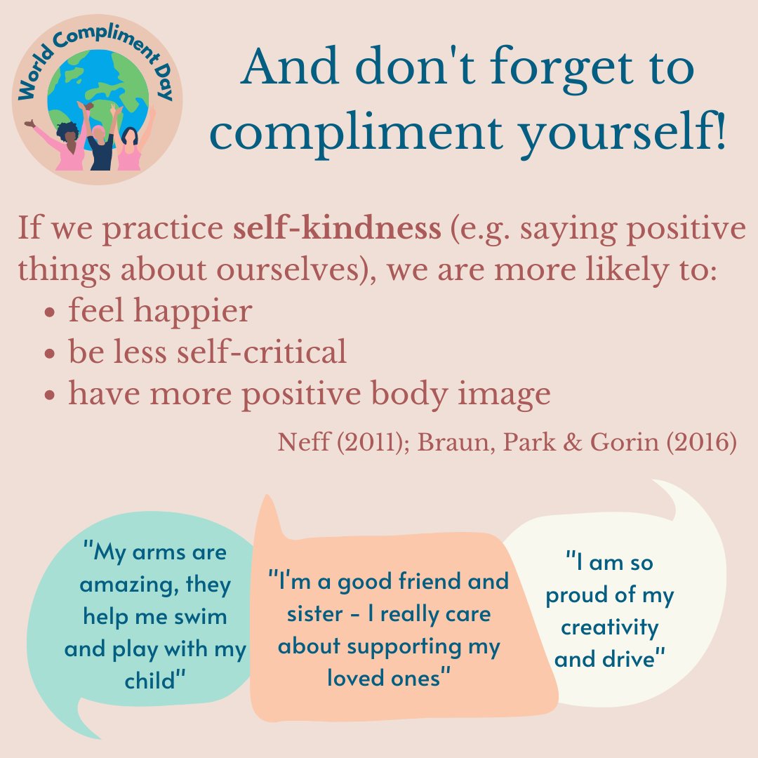 CAR_UWE's tweet photo. For #worldcomplimentday we are sharing some research and tips on how to move away from appearance-related compliments (which might actually be more harmful than we think), to more positive words that can better help us and others around us! #spreadthelove in the comments! https://t.co/nET3Asltny