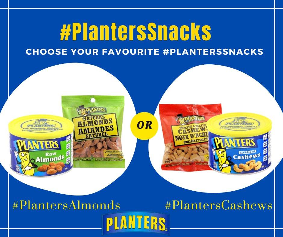 planterscanada's tweet photo. Which of these two #PlantersNuts is your favourite?

 #PlantersAlmonds #PlantersCashews #PlantersCanada https://t.co/AtHnNDQy5d