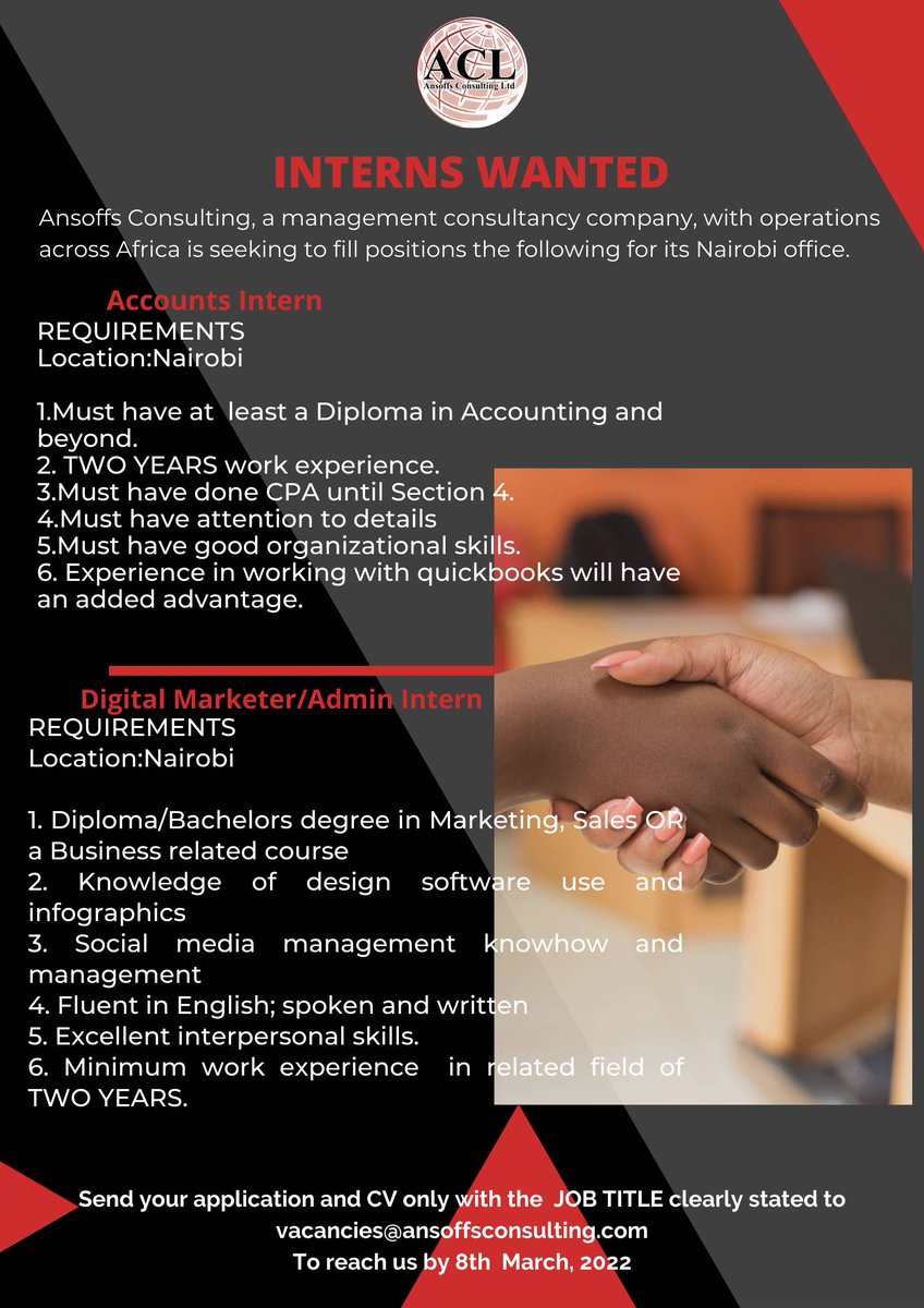 Hello everyone, applications are invited for the below job adverts.

#IkoKazi 
#IkoKaziKE