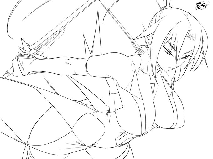 ユキCG02線画・昨年の下絵(4枚目)から修正ェ…ロッドのデザインは某小冊子に描かれていたツインランサーを参考にしました。分離可だと熱いという願望。 