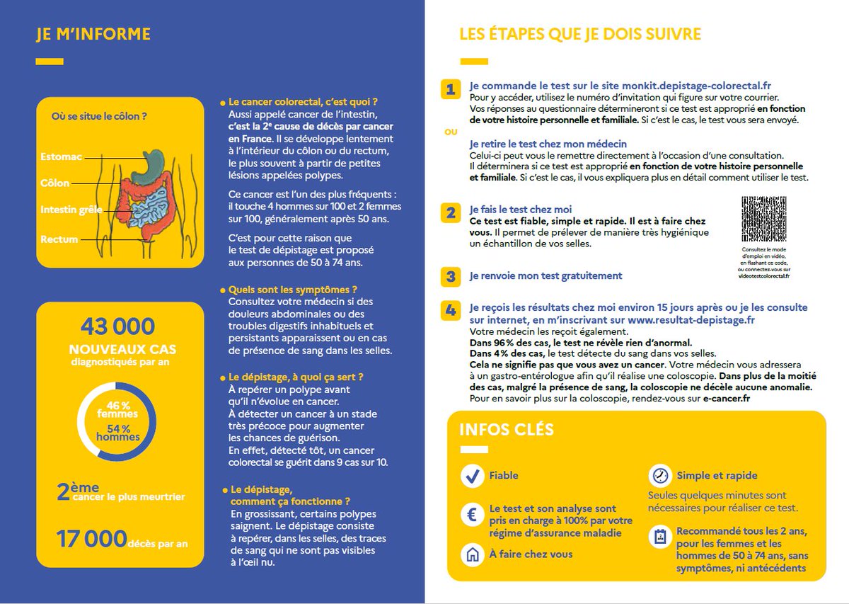 Continuum+ (@continuumplus) on Twitter photo #MarsBleu
❗ Pensez au dépistage du cancer colorectal
Ils peuvent être guéris dans 9 cas sur 10 s’ils sont détectés suffisamment tôt.
Rendez-vous sur : monkit.depistage-colorectal.fr
<a href="/reseauKcolorect/">Mon réseau Cancer Colorectal</a>
👇 Consultez le guide pratique de l’<a href="/Institut_cancer/">Institut national du cancer</a> : #MarsBleu
❗ Pensez au dépistage du cancer colorectal
Ils peuvent être guéris dans 9 cas sur 10 s’ils sont détectés suffisamment tôt.
Rendez-vous sur : monkit.depistage-colorectal.fr
<a href="/reseauKcolorect/">Mon réseau Cancer Colorectal</a>
👇 Consultez le guide pratique de l’<a href="/Institut_cancer/">Institut national du cancer</a> :