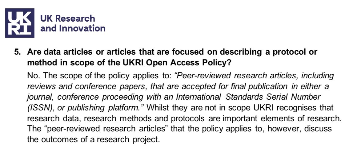 FAIRlady (@susannaasansone) on Twitter photo Shocked to see the <a href="/UKRI_News/">UK Research and Innovation</a> #openaccess FAQs point 5: block funding cannot be used for peer-reviewed #datapapers as “not in scope”! Very hypercritical given the UKRI stated recognition for #OpenData. Next are #softwarepapers and similar? Thoughts? #OA ukri.org/wp-content/upl… Shocked to see the <a href="/UKRI_News/">UK Research and Innovation</a> #openaccess FAQs point 5: block funding cannot be used for peer-reviewed #datapapers as “not in scope”! Very hypercritical given the UKRI stated recognition for #OpenData. Next are #softwarepapers and similar? Thoughts? #OA ukri.org/wp-content/upl…