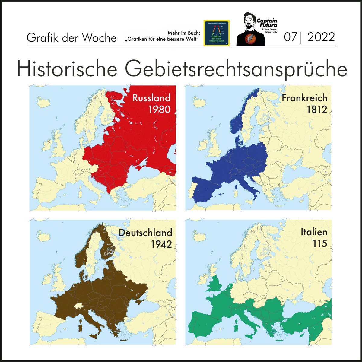 Ich hab mal die "historischen Gebietsrechtsansprüche" in Europa dargestellt. Einfach um zu zeigen: Da kann jeder fast alles mit begründen. Und genau deshalb sollten wir das nie wieder tun. Dieser Wahnsinn hat uns in eine Unzahl schrecklicher Kriege geführt. 

#Kiew  #PutinsKrieg