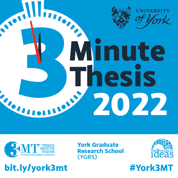 ResCultureUoY's tweet photo. UoY PhD students! Think you can summarise your thesis in just 3 minutes?!

🎉 Applications are open NOW for the @UniOfYork 3 Minute Thesis 2022 competition! 🎉

Deadline 1st April 22

For more information, Terms &amp; Conditions and details on how to apply - https://t.co/VYNaNuvlLc https://t.co/0PzGCtArIv