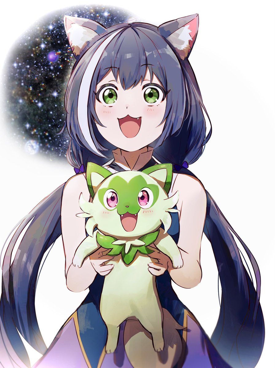 karyl (princess connect!) 1girl pokemon (creature) animal ears cat ears crossover streaked hair long hair  illustration images